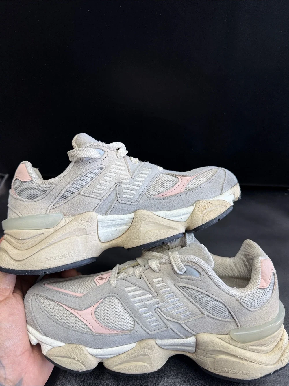 New Balance kids Light Gray and Pale Pink Running Sneakers